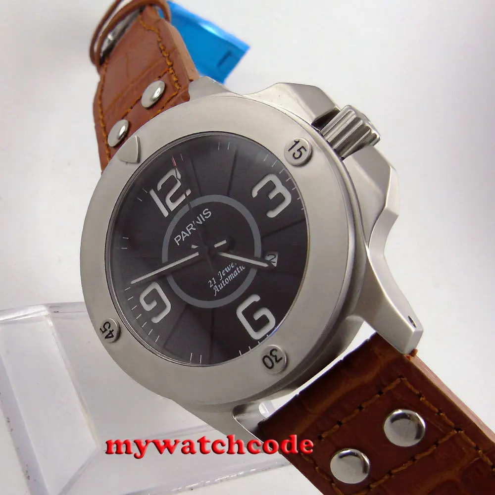 47mm Parnis black dial Sapphire Glass date window miyato Automatic mens Watch587
