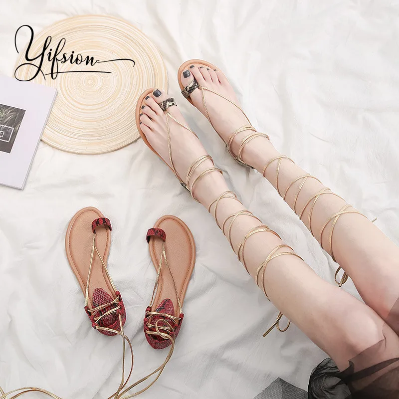 

YIFSION New Fashion Genuine Leather Women Summer Gladiator Sandals Ankle Cross Tied Ladies Sandals Shoes Woman