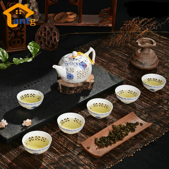 s Exquisite Tea Service,Drinkware 7pcs Bone China Tea Set Ceramic KungFu Teapots & Cups ,Black Ware High Quality