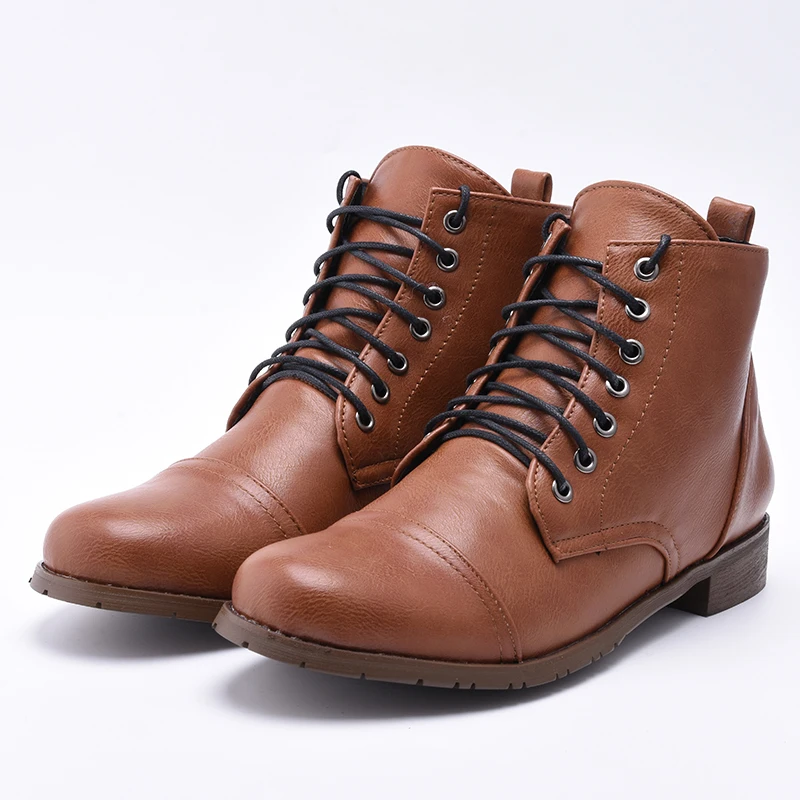 Модная мужская обувь из искусственной кожи на шнуровке; Мужские Винтажные ботинки в британском стиле; повседневная обувь; сезон весна-осень; мужские мотоциклетные ботинки; P20 - Цвет: Коричневый