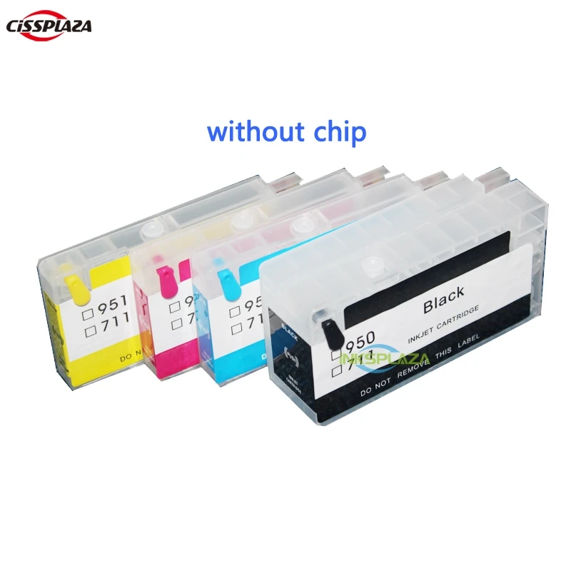 

CISSPLAZA 4pcs Refill ink Cartridge compatible For HP 950 951 711 Pro 8100 pro 8600 8680 8615 8625 Designjet T120 T520 no chip