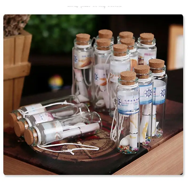 

12pcs/box Vintage Sea Shell Wish Bottles Small Wooden Plug Lucky Floating Bottles (Random Style)