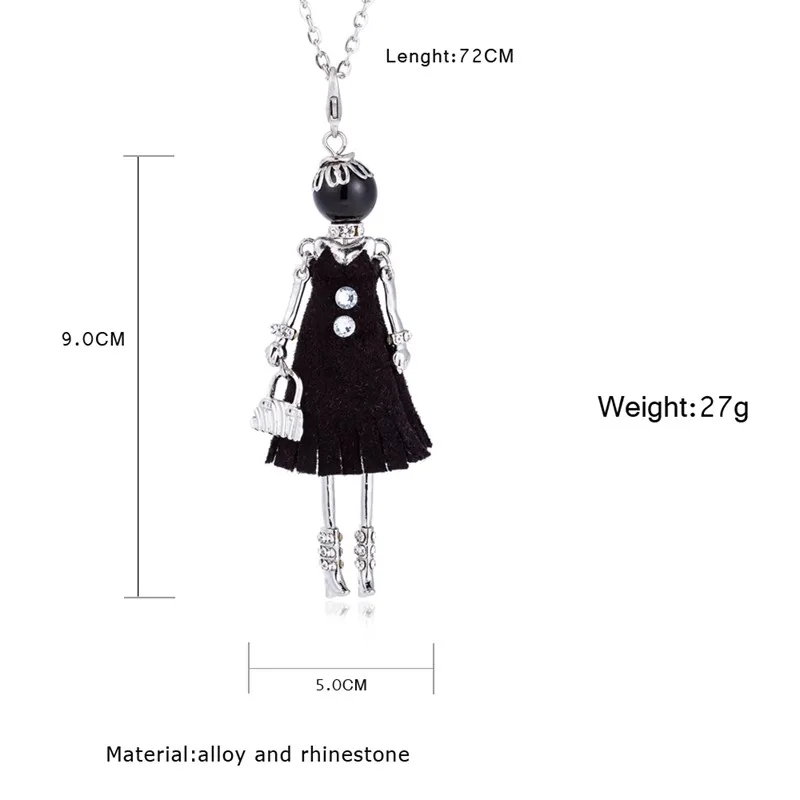 Ручной работы, инкрустированные драгоценными камнями, черная нарядная кукольная подвеска, ожерелье, модные длинные цепочки, ожерелья для женщин и девушек, модные ювелирные изделия, колье для женщин