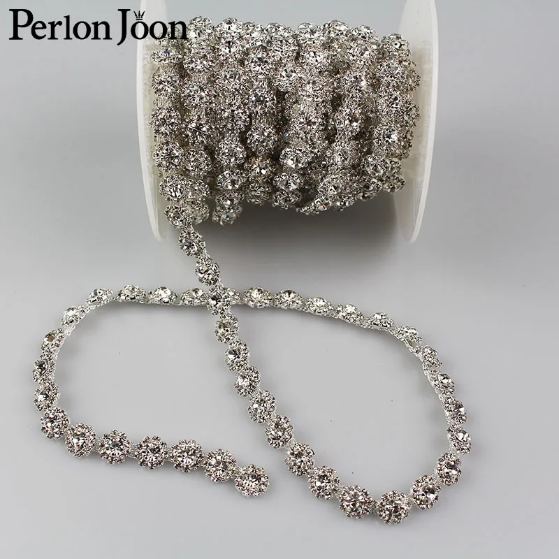 

1yard Round dense crystal Blinking rhinestones trim metal chain Ribbon for dress, bag, shoes accessories ML030
