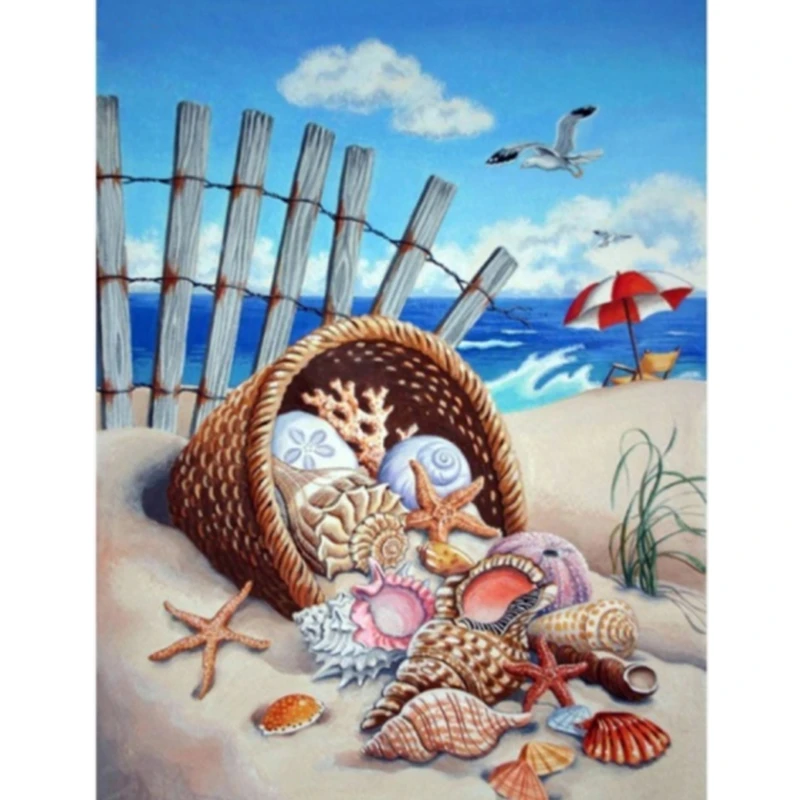

Diamond Painting Beach Embroidery Cartoon House Decoration Diamond Mosaic Shell Full Drill Round