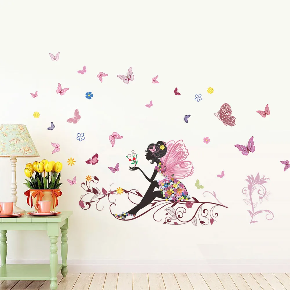 Цветная Бабочка Наклейка на стену клетка для птицы цветок наклейка с феей клей гостиная ТВ обои Дети Спальня украшение дома