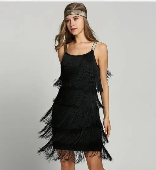 Tassels Women Glam Gatsby Costume with Fashion Party waistband Fringe Straps Dress Flapper Patchwork