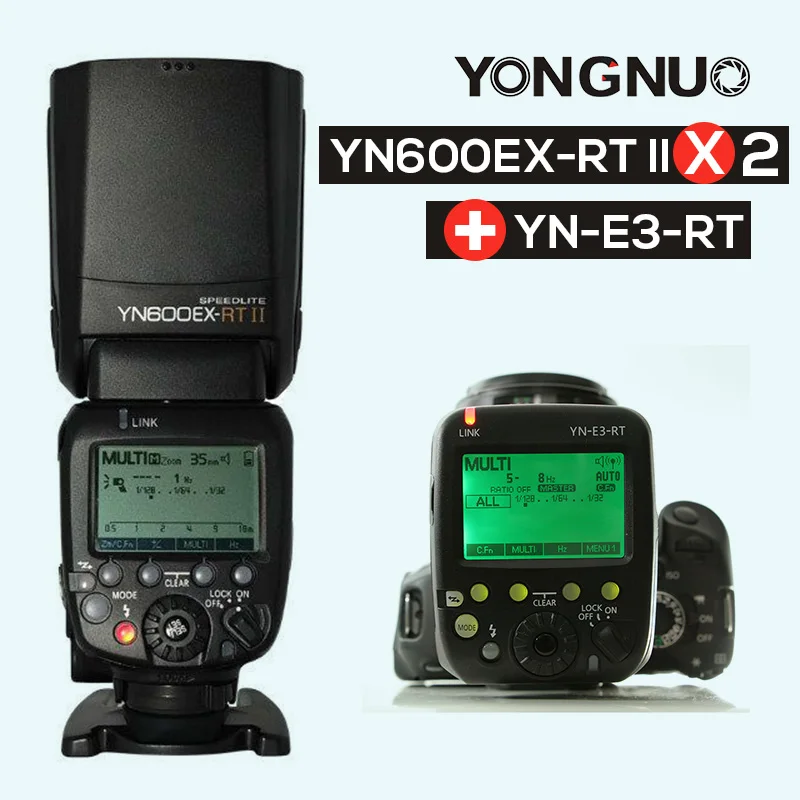 Ulanzi обновленная YONGNUO YN600EX-RT II Auto ttl HSS Вспышка Speedlite+ YN-E3-RT контроллер для Canon 5D3 5D2 7D Mark II 6D 70D 60D - Цвет: flashX2 and trigger