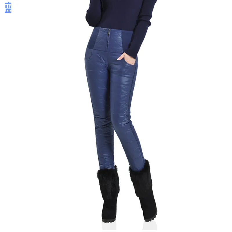 

Woman Plus Size Solid High Elastic Waist Thick 95% White Duck Down Pants Female Winter Warm White Duck Down Pencil Trousers