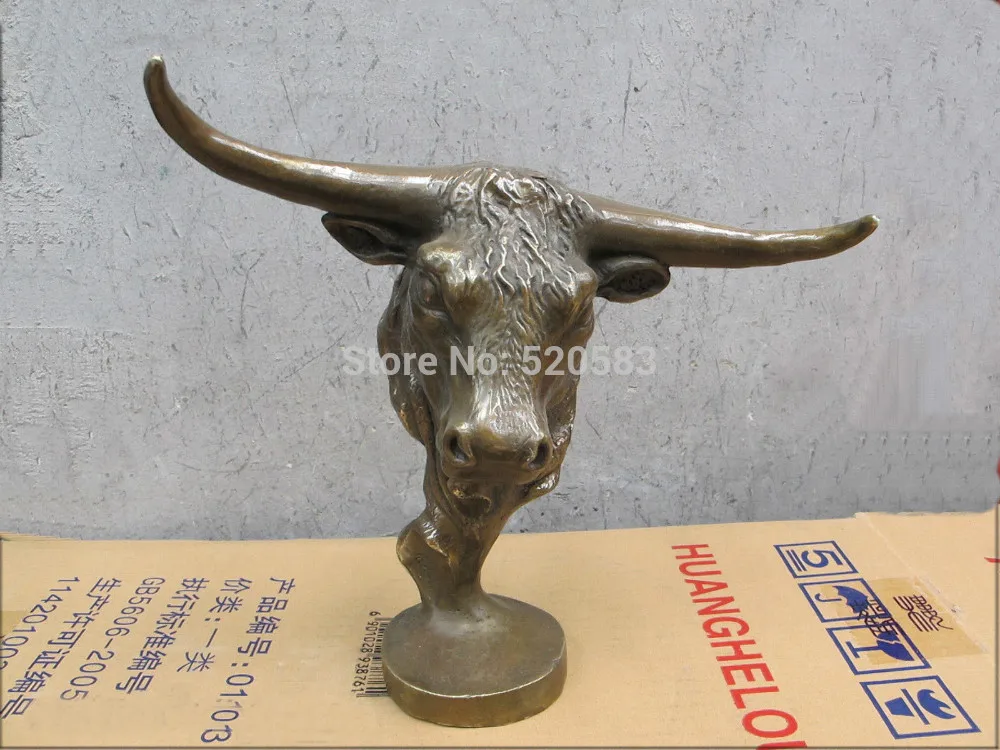 

free 11"DECO ART Bronze Sculpture OX head cattle Bust fast