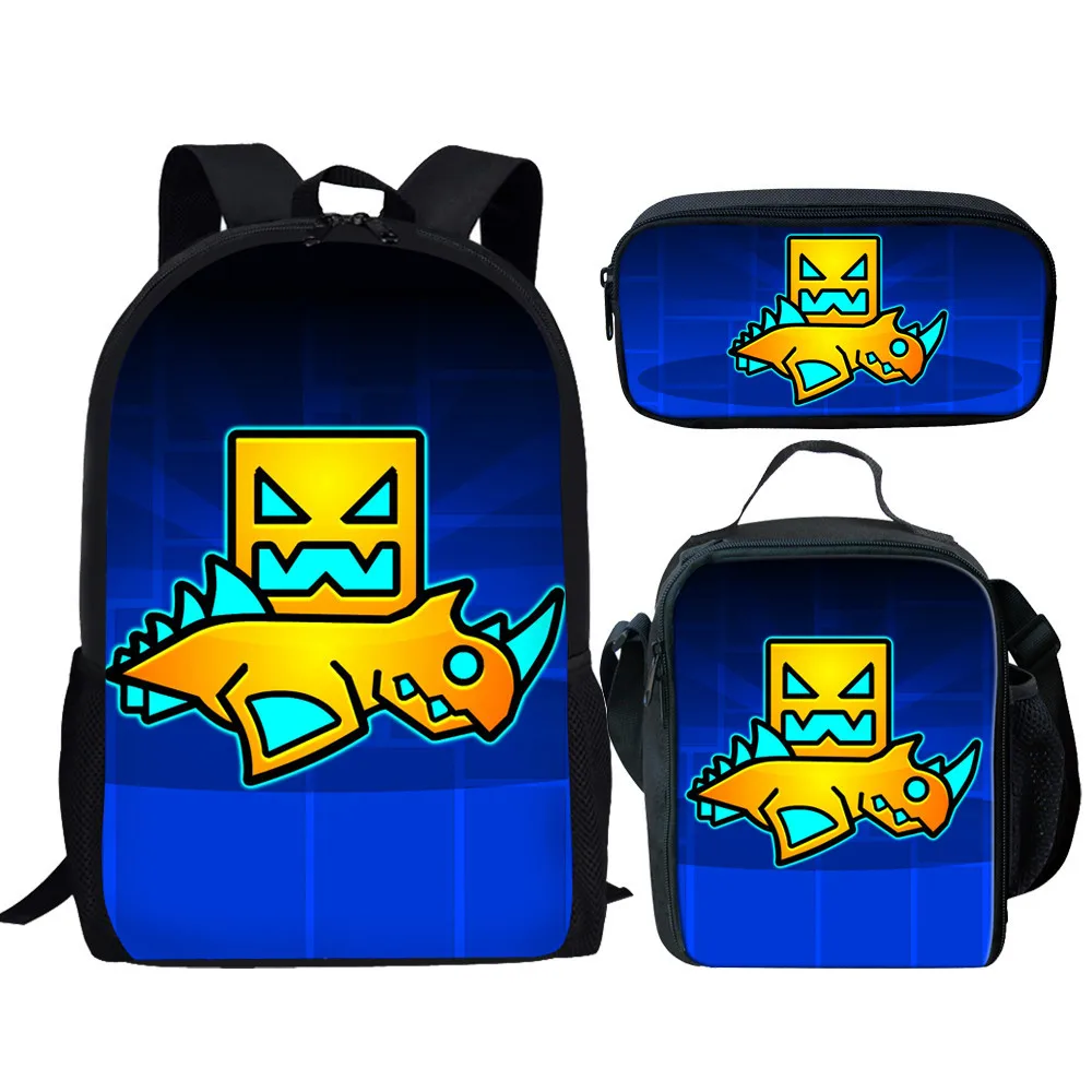 

THIKIN Cartoon Geometry Dash Printing School Bag Set Shoulder Bag for Teenage Girls Casual Book Bag Children Backpack Customized