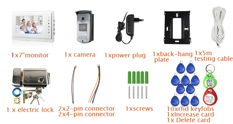 Бесплатная доставка 7 "ЖК-экран видео домофон система белый монитор + RFID дверная камера доступа + Электрический механический замок