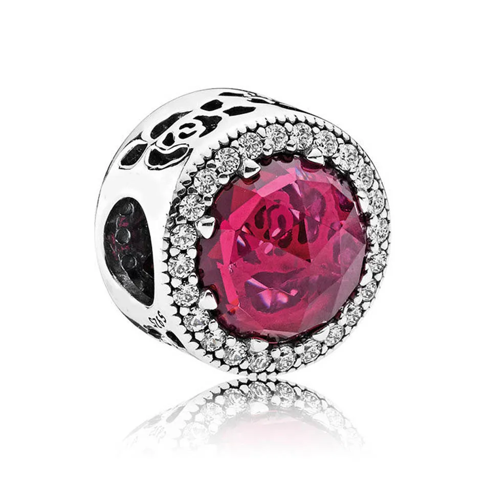 

Belle's Radiant Rose Charm fit Lady Bracelet Bangle Cerise Crystals Zirconia Authentic S925 Sterling Silver DIY Jewelry