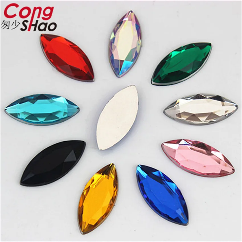 

Cong Shao 200pcs 9*20mm Marquise Shape Acrylic rhinestone applique stones and crystal Flat Back clothes Crafts decoration CS185