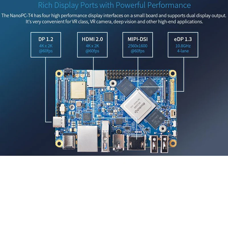 NanoPC-T4 Rockchip RK3399 Cortex-A72 Cortex-A53 VR AI OpenCV TensorFlow MIPI Dual band wifi M.2PC EC20 4G 16GB EMMC