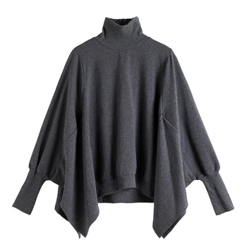 

Z-ZOUX Women Sweatshirt Turtleneck Batwing Sleeve Irregular Pullovers Sweatshirts Gray Asymmetry Loose Plus Size Sweatshirts