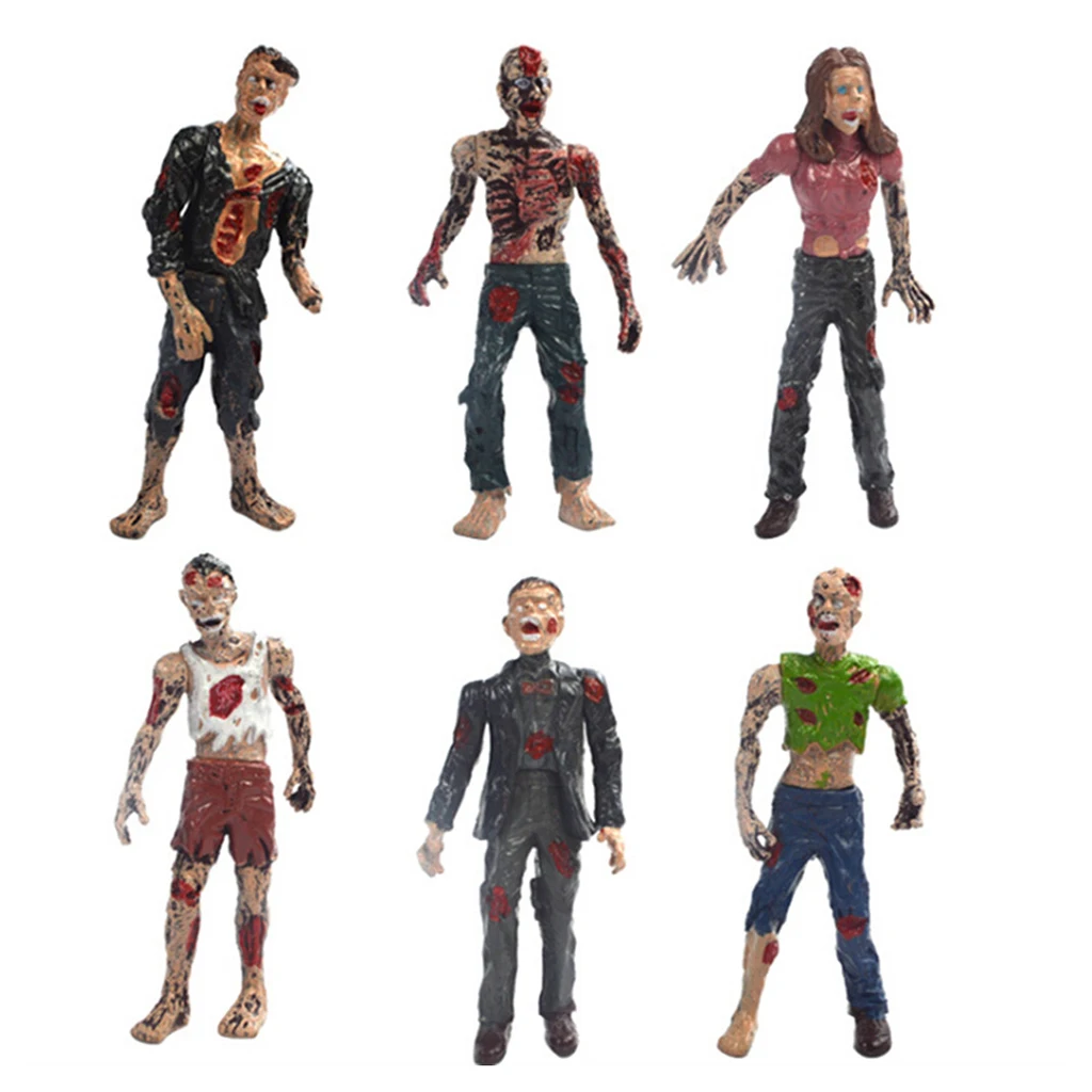 6pcs Zombie Figure Hand Paint Dead People Figurines Set for Achitectural Diorama Supplies, Halloween Decorations