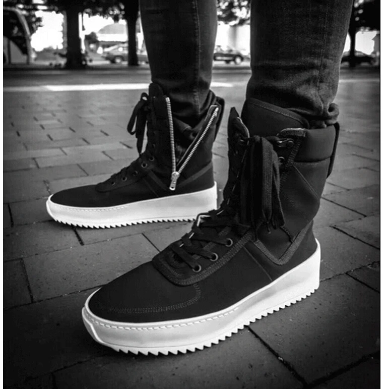 

Winter Lace-up Zip Ankle Boots Platform Flat Bottom Military Style High Shoes Men's Hook & Loop Martin Boots Men Casual Shoes