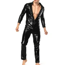 Men Faux Leather Catsuit Male Black Zip Front Solid Black Full Lengh Sexy PU Jumpsuit Mens Jumpsuit Leotard Lingerie Men Faux Leather Catsuit Male Black Zip Front Solid Black Full Lengh Sexy PU Jumpsuit Mens Jumpsuit Leotard Lingerie