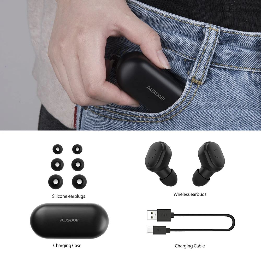 AUSDOM TW01 TWS беспроводные Bluetooth наушники 20H время воспроизведения беспроводные наушники CVC8.0 с шумоподавлением спортивные наушники с двойным микрофоном