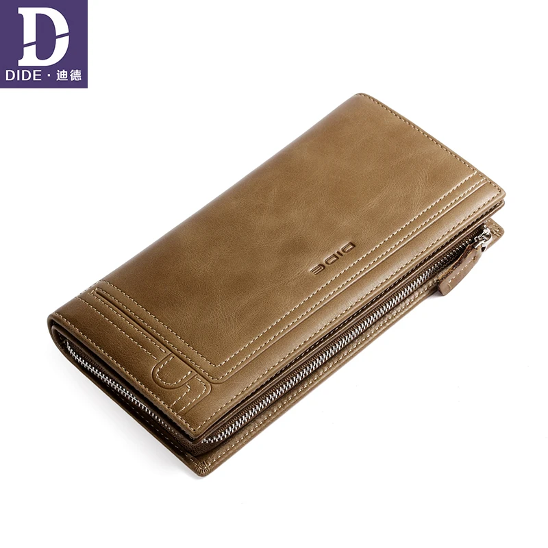 

DIDE Card holder Wallet Long Design Mens Phone Bag Clutch Purse Wallet Genuine Leather Wallets For Men Coin Zipper Male Wallets