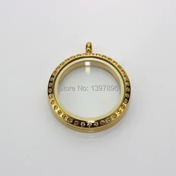 

Free shipping !Wholesale 30mm round gold stainless steel rhinestone twist floating locket