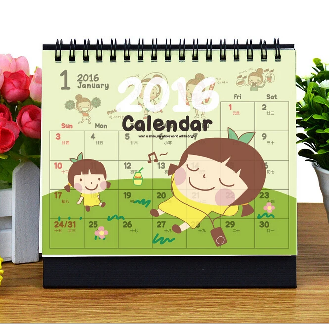Free Shipping 2016 Cartoon Cute Girl Calendar Lovely Cat Calendar