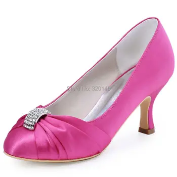 

Hot Pink Wedding Shoes Women High Heel Close Toe Rhinestone Satin Bridesmaid Lady Evening Dress Bridal Pumps HC1526