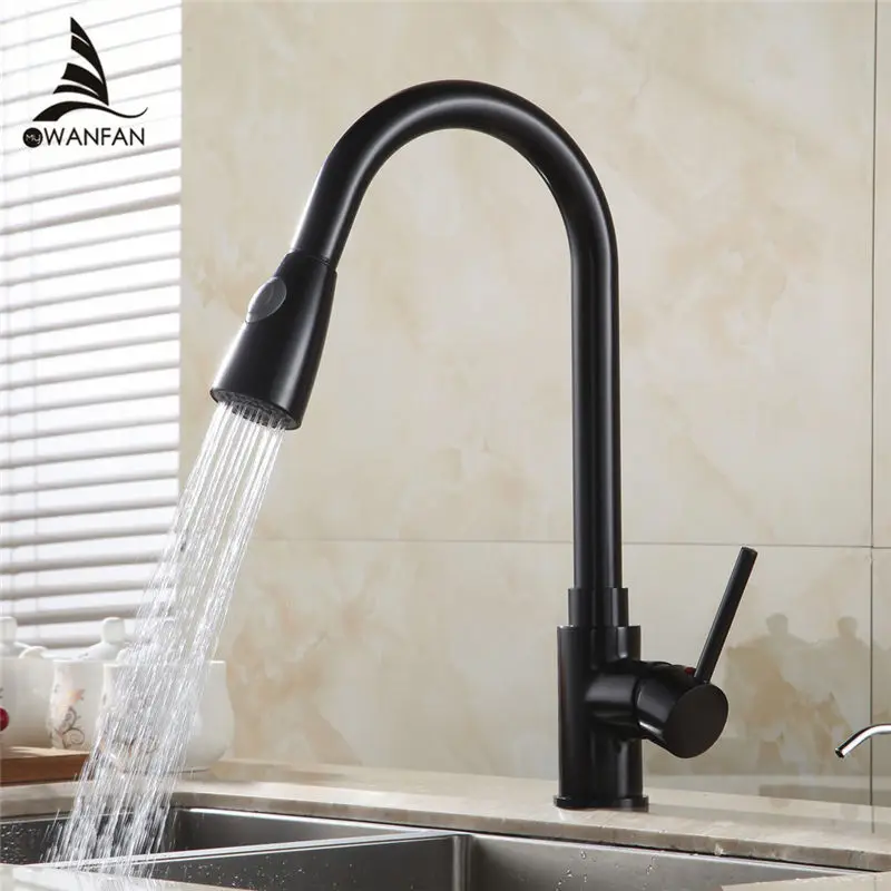  Kitchen Faucets Brass Black Pull Out Kitchen Mixer Tap 2 Way Function Water Mixer Deck Mounted Sing - 32371736532