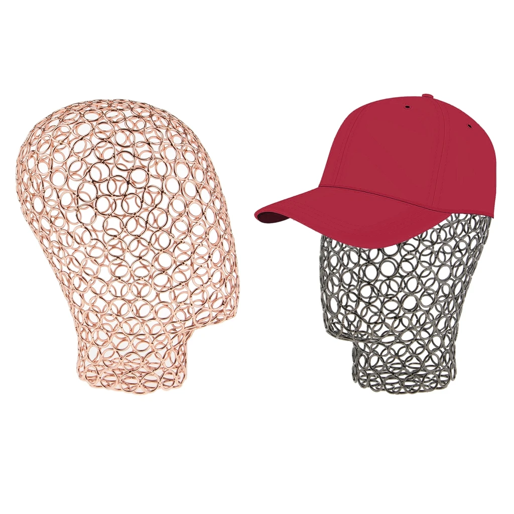 2Pcs Stable Metal Wire Mannequin Head Manikin Model Rack Wigs Hat Jewelry Headset Display Holder Rose Gold/Black