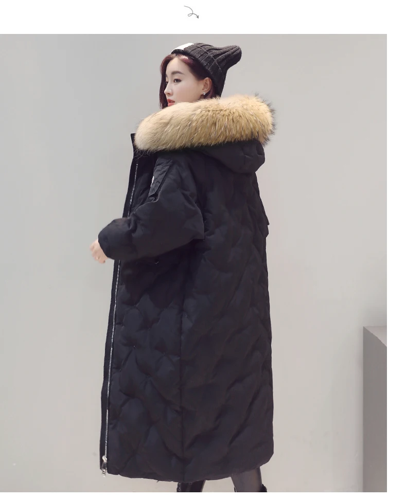 Зимняя женская очень большая толстая длинная куртка макси с воротником из натурального меха енота, женская верхняя одежда, теплое новое пальто с капюшоном, Женская парка