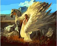 cioioil-T394 girl in the arms of Pegasus Painting By Number Hand Painted Oil Painting Unique For Home Decor