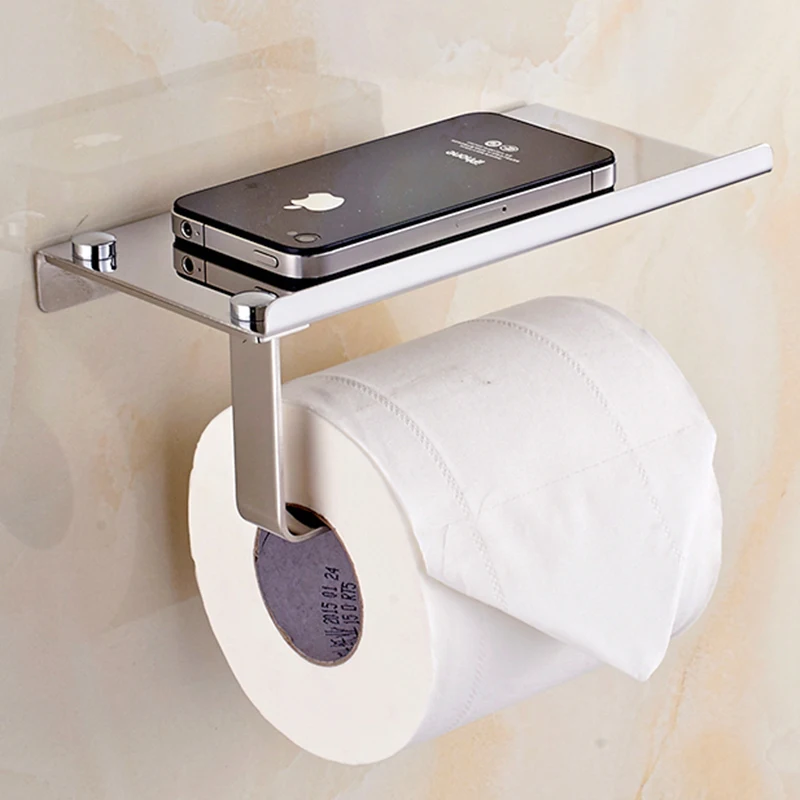 

1pc Stainless Steel Bathroom Toilet Roll Paper Holder Wall Mount WC Paper Phone Holder Storage Shelf Rack Bathroom accessories