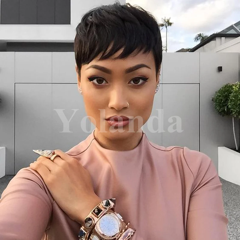 Cheap Human Real Hair wig Pixie Cut Short Wig For Black Women Average
