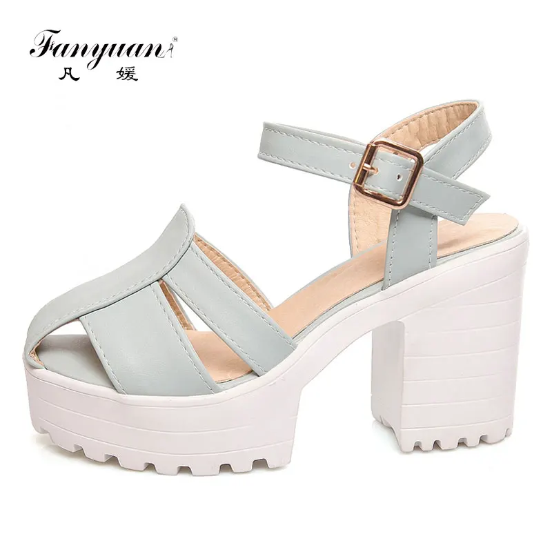 

Fanyuan Designer Shoes Women Summer Ankle Strap Sandals Cover Head Openwork Block High Heels Sandals Women Work Platform Sandals