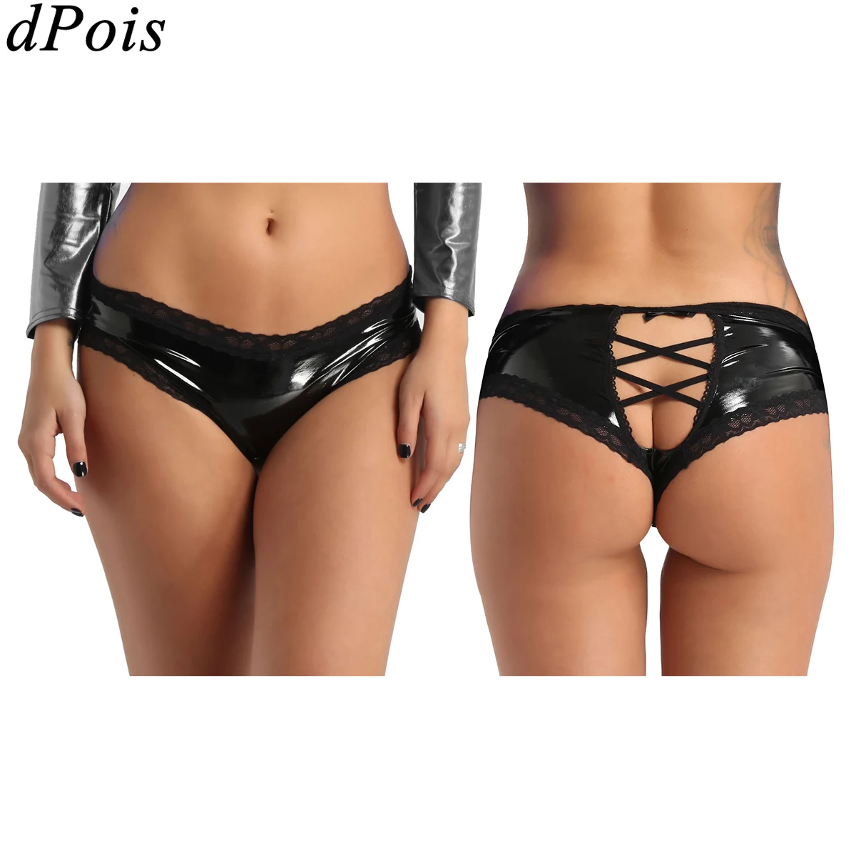 

2019 Bikini Bottoms Sexy Women Bikinis Cheeky Lace Trim Cross Wet Look Leather Low Waist Panties Swimwear Beach Thong Swimsuit