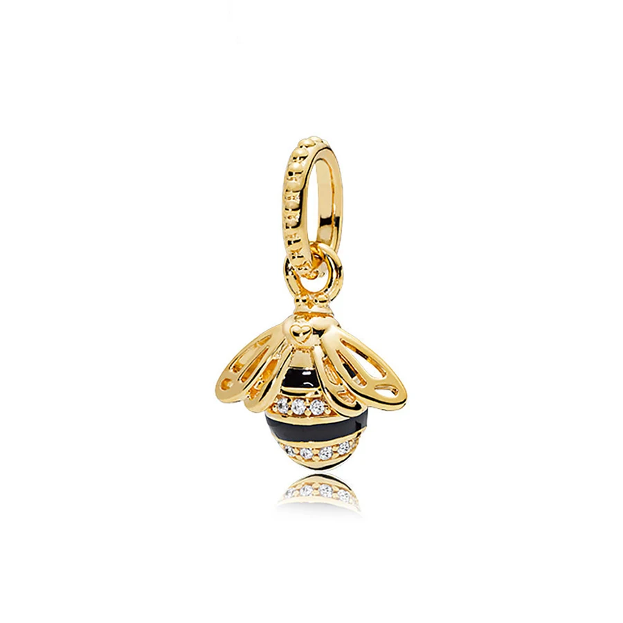 

NEW 100% 925 Sterling Silver Queen Bee Pendant Shine Black Enamel & Clear CZ Pendant Bead For Mother Gift Bracelet DIY