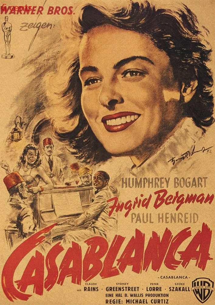 Casablanca Movie Poster, декоративная наклейка, плакат из крафт-бумаги, наклейка на стену, винтажная Наклейка на стену, настенный стикер по фильму