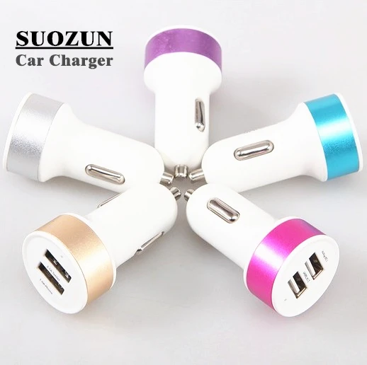 

SUOZUN 2 USB Output Car Charger 2.4A max(Real) Fast Charge For Iphone 6s 6 plus SE for Samsung S6 S5 S4 mobile phones tablets