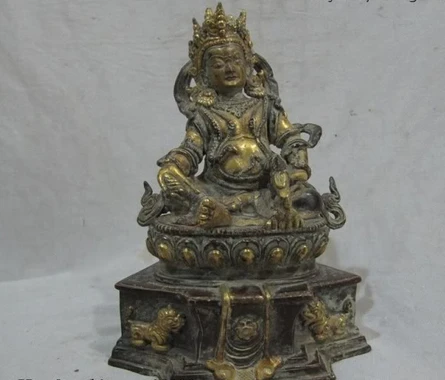 

003519 8 Tibet temple 100% Bronze 24K Gild Black-Jambhala God of wealth Buddha Statue