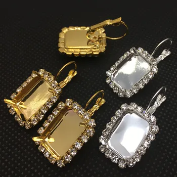 

French Leverback Hook Earring Blank Claw Setting Fit For Rectangle Octagon Rhinestone