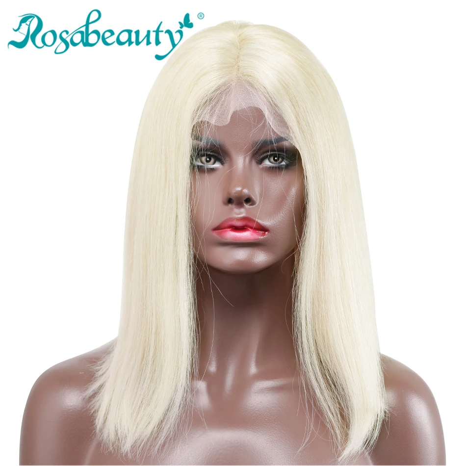 Rosabeauty Straight Platinum Blonde Lace Front Wigs Ash Blonde