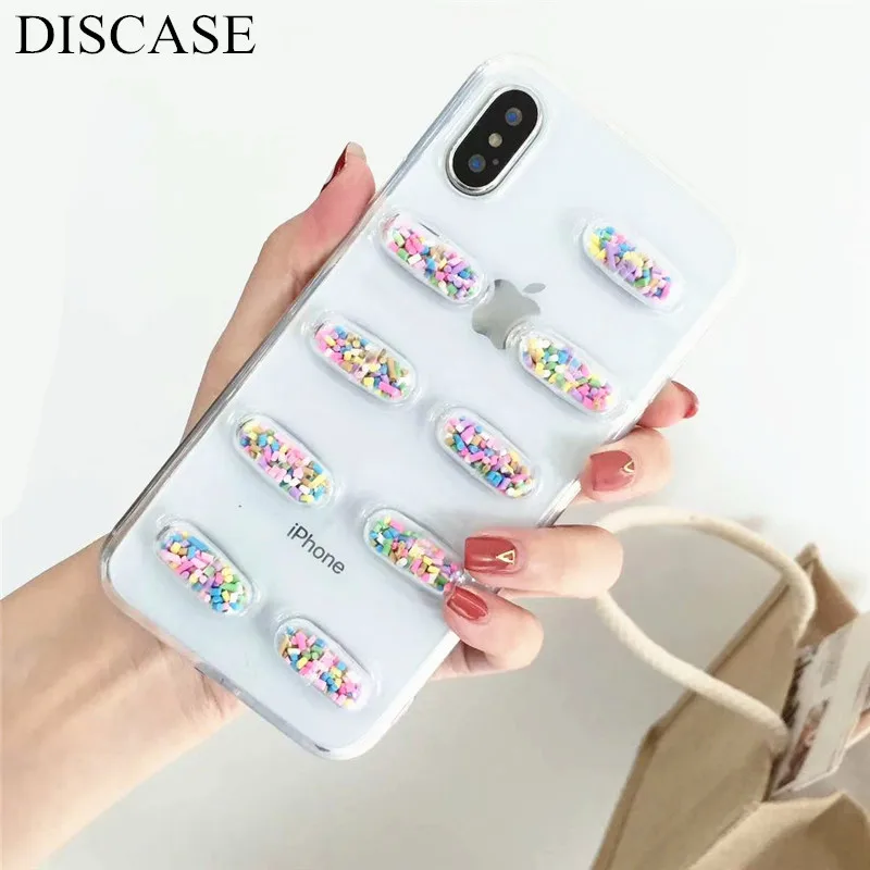 

DISCASE 3D Cute Capsule Pills Person Phone Case For iPhone XS XR XS Max X 8 7 6 6S Plus Transparent Soft TPU Back Cover Cases