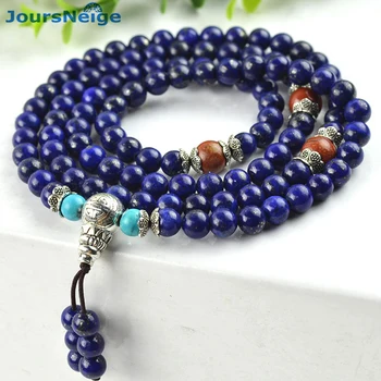 

Natural Stone Bracelets green gold Lapis Lazuli 6mm Beads 108 Buddha Tibetan style Women Crystal Bracelet Necklace Jewelry