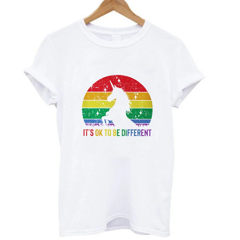 

Hot Love Wins Women's Summer Rainbow Unicorn Round Neck Lesbian T Shirt Tops