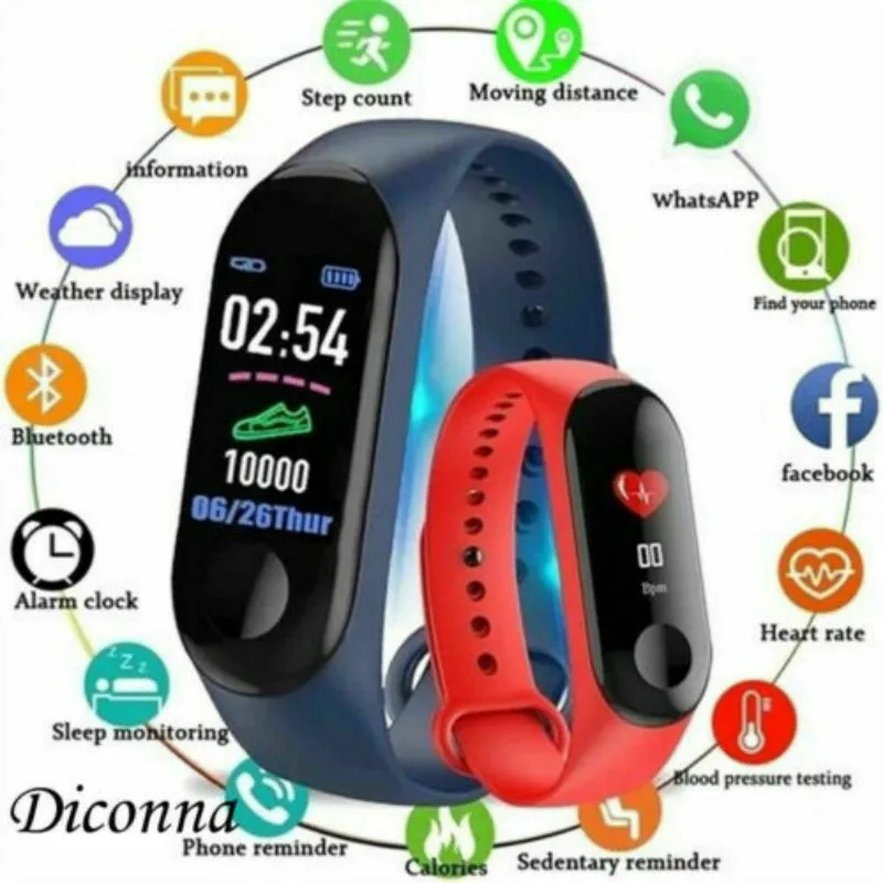 

Smart Band Watch Bracelet Fitness Tracker Blood Pressure HeartRate M3PLUS