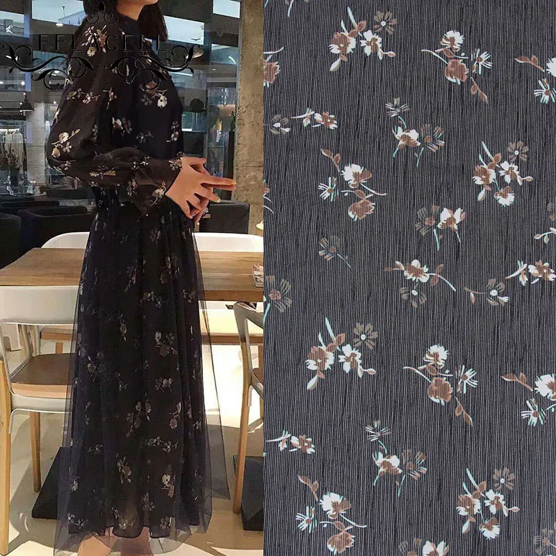 

FFLACELL 1 Meter chiffon fabric small flowers print pattern for skirt and dress 150cm width