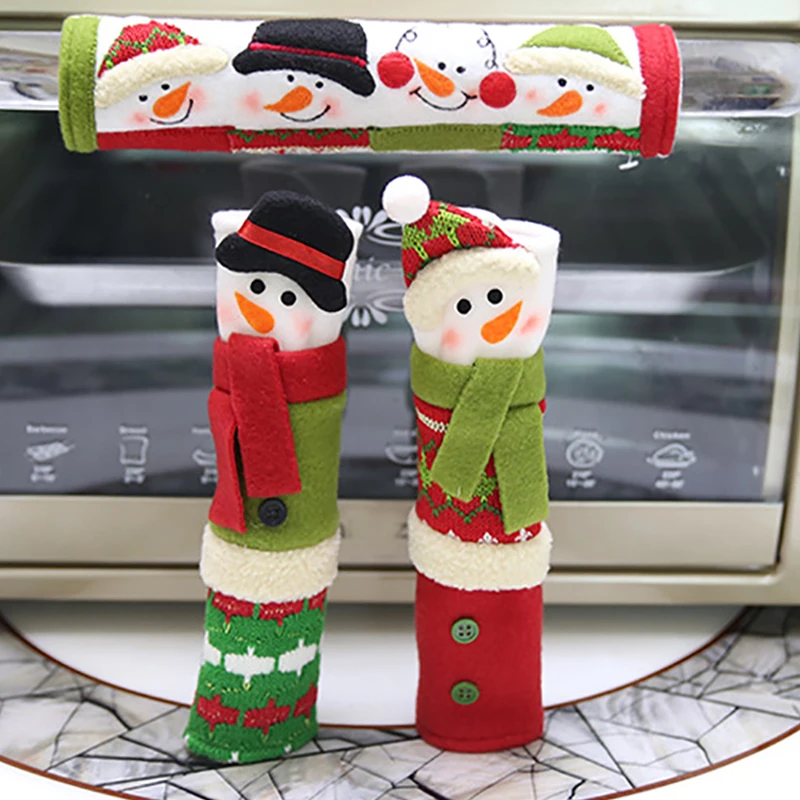 3 шт./компл. Рождество украшения Кухня Холодильник микроволновая печь дверная ручка Ткань чехлы для мангала Снеговик узор дизайн 6A0390