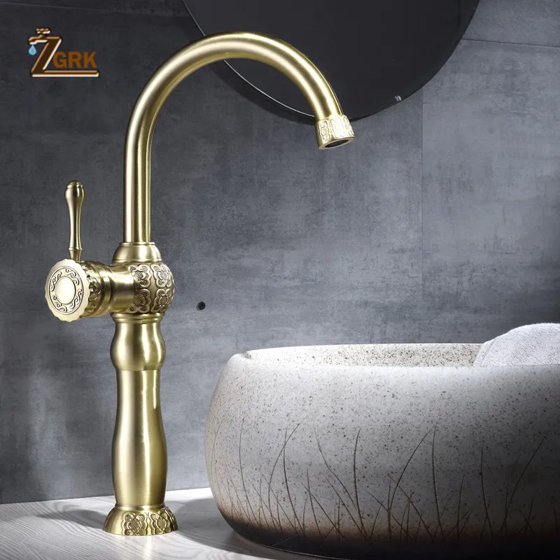 

ZGRK Solid Brass Bathroom High Faucet Single Handle Deck Mounted Antique Bronze Crane High Quality Water Tap SLT133