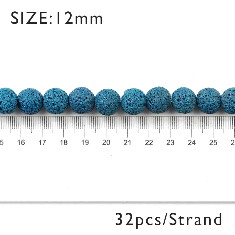 BTFBES павлин синий Лава бусины вулканический рок высокое качество натуральный камень синий 4 6 8 10 12 мм бисер для изготовления ювелирных изделий браслет DIY - Цвет: 12mm 32pcs